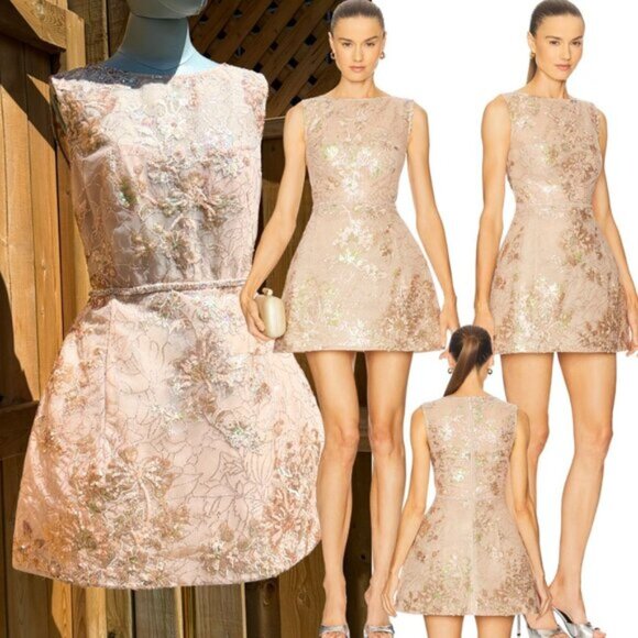 🆕 BRONX & BANCO 🧿 NWOT Violet Mini Dress, Gold & Champagne Sequin - Sz L US 8 - Picture 1 of 15